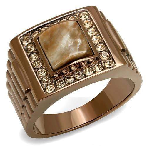 Mens Rings TK3190 Coffee light Stainless Steel Ring with Semi-Precious