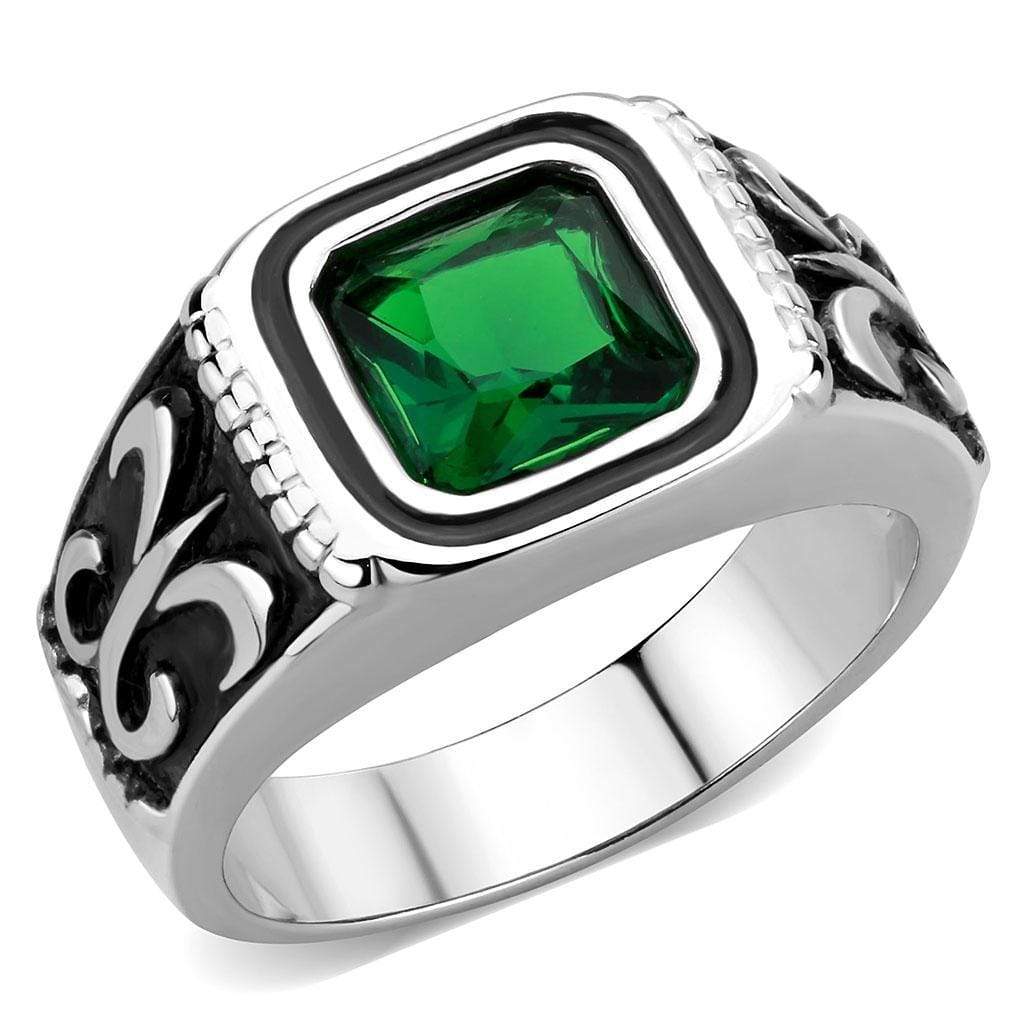 Mens Rings TK3616 Stainless Steel Ring with Synthetic in Emerald