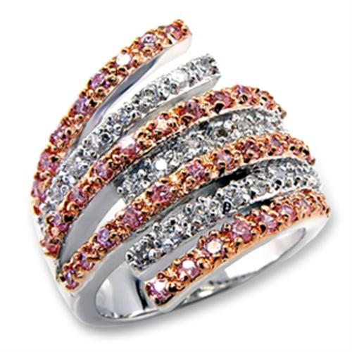 Rose Gold Band Rings 60207 Rose Gold + Rhodium Brass Ring with AAA Grade CZ