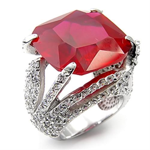 Silver Band Ring Womens 7X251 Rhodium 925 Sterling Silver Ring in Ruby