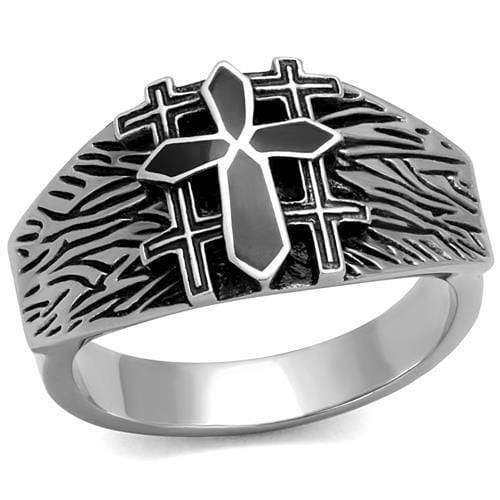 Silver Ring For Men TK2505 Stainless Steel Ring with Epoxy in Jet