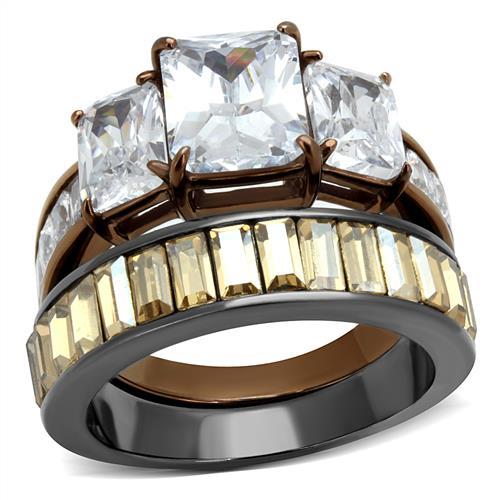 Wedding Ring Sets TK2747 & Light coffee Stainless Steel Ring & CZ