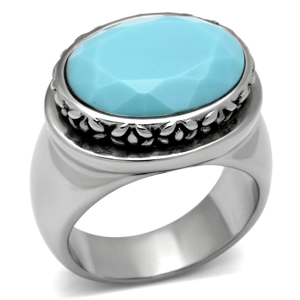 Wedding Rings TK525 Stainless Steel Ring with Synthetic in Sea Blue