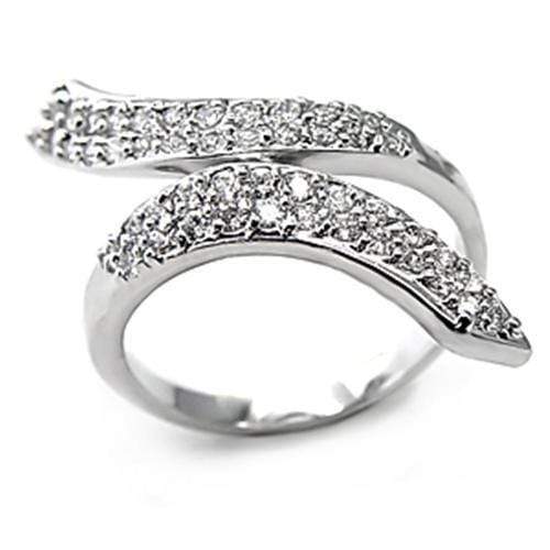 Women's Band Rings 7X076 Rhodium Brass Ring with AAA Grade CZ