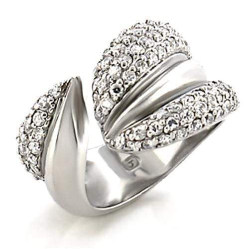 Women's Band Rings 9W076 Rhodium Brass Ring with AAA Grade CZ