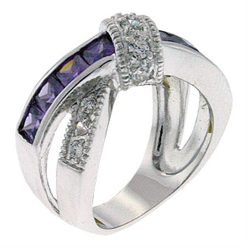 Women's Band Rings 9X036 Rhodium Brass Ring with AAA Grade CZ