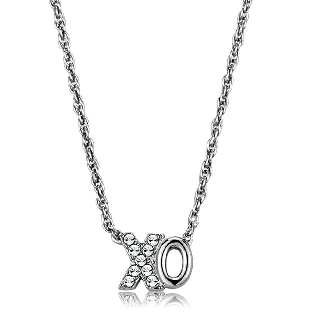 Crystal Necklace LO3845 Rhodium Brass Necklace with Top Grade Crystal