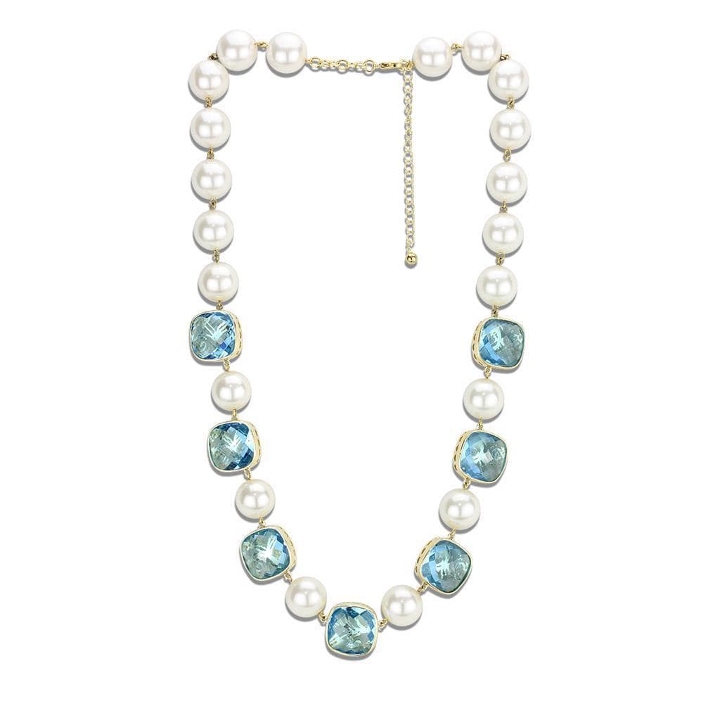 Gold Necklace LO4706 Gold Brass Necklace with Synthetic in Sea Blue