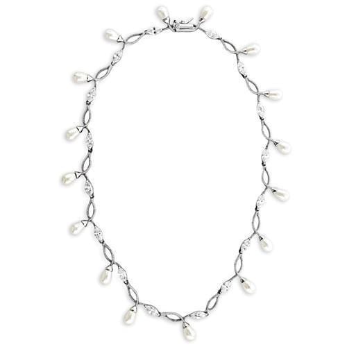 Silver Necklace 7X420 Rhodium 925 Sterling Silver Necklace with Synthetic