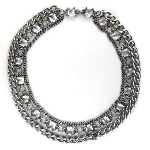 Silver Necklace LO1137 Antique Silver Brass Necklace with Synthetic