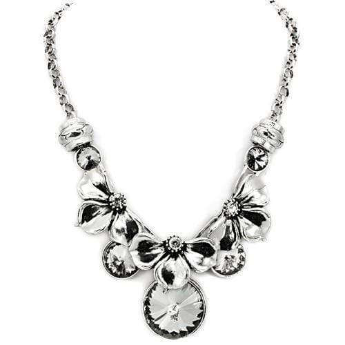 Silver Necklace LO1872 Antique Silver White Metal Necklace with Crystal