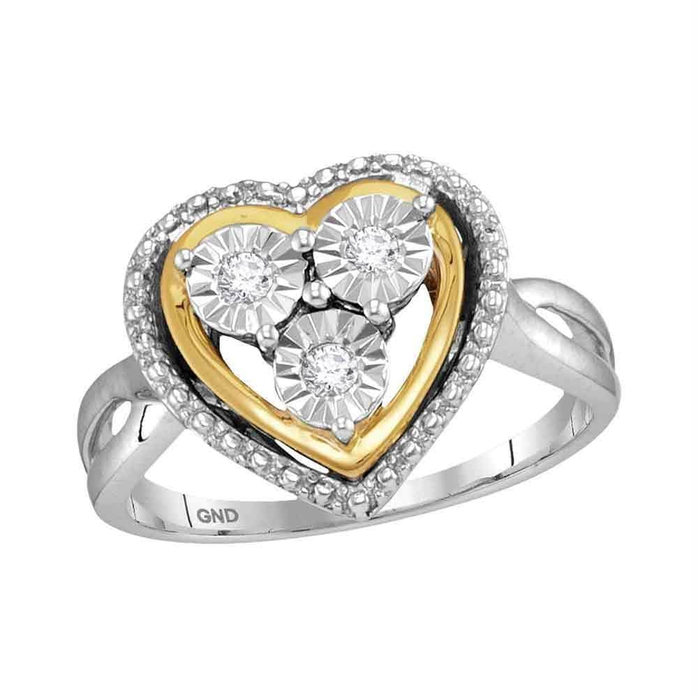 Sterling Silver Two-Tone Women's Round Diamond Heart Ring 1/10 Cttw - FREE Shipping (US/CAN)