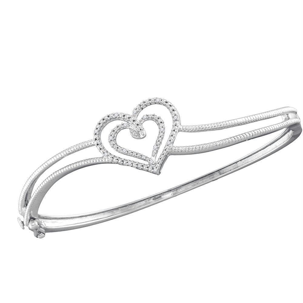 Sterling Silver Women's Round Diamond Double Heart Bangle Bracelet 1-20 Cttw - FREE Shipping (US