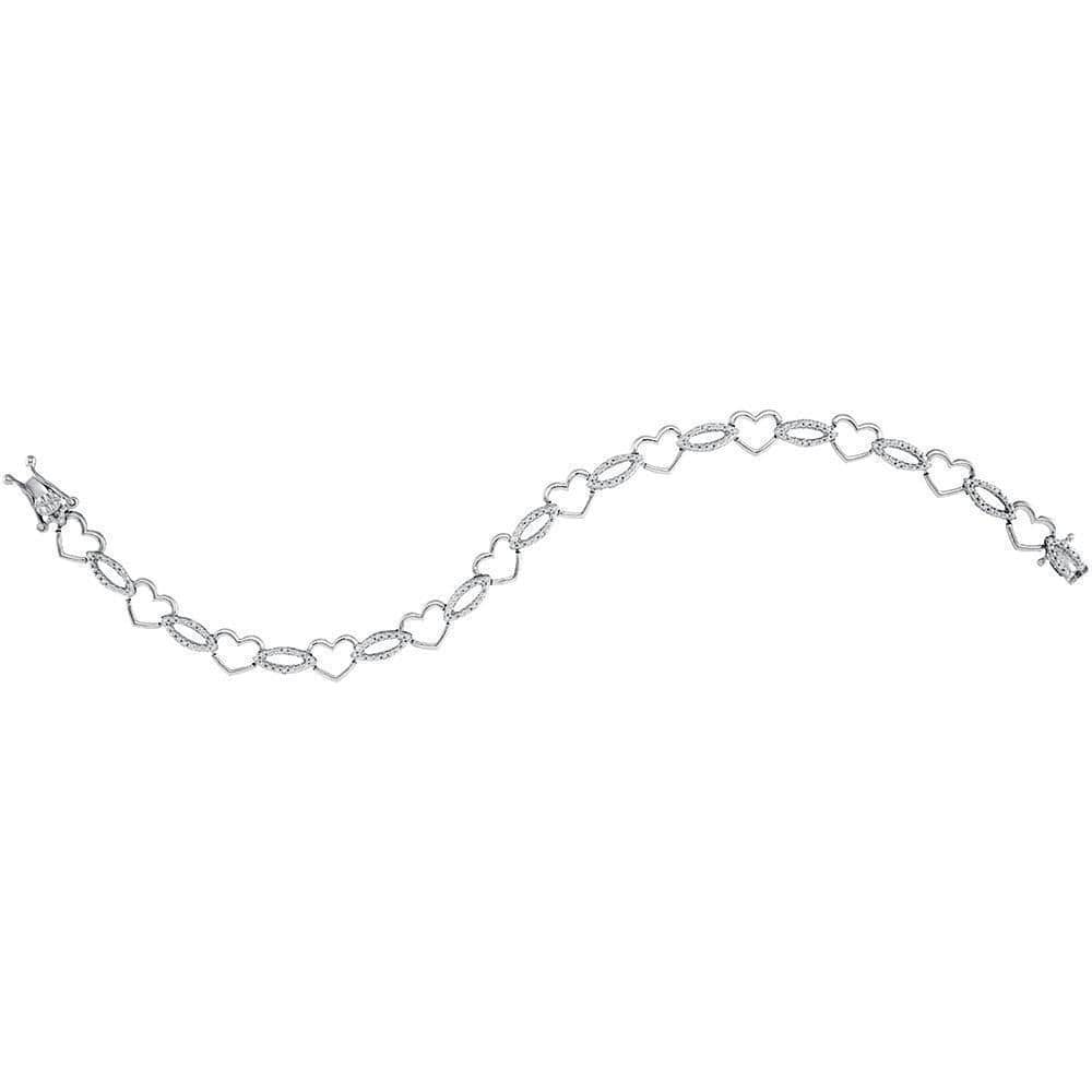 Sterling Silver Women's Round Diamond Heart Outline Link Bracelet 1-6 Cttw - FREE Shipping (US/C