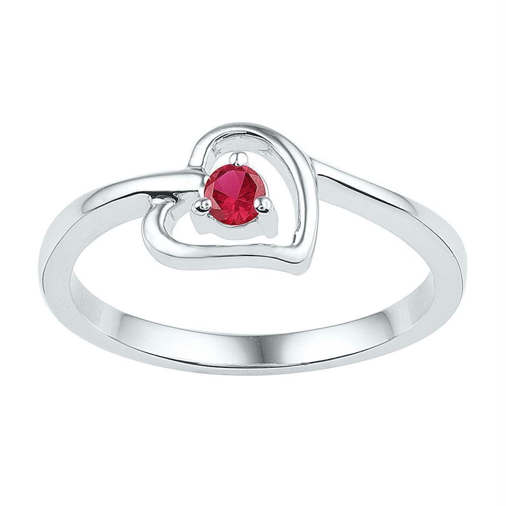 Sterling Silver Women's Round Lab-Created Ruby Solitaire Heart Ring 1/5 Cttw - FREE Shipping (US