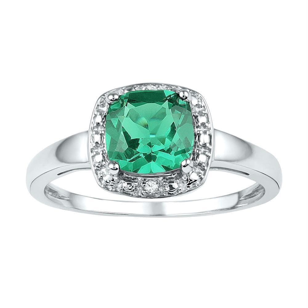 Sterling Silver Women's Cushion Lab-Created Emerald Solitaire Diamond Ring 1-3/4 Cttw - FREE Shi