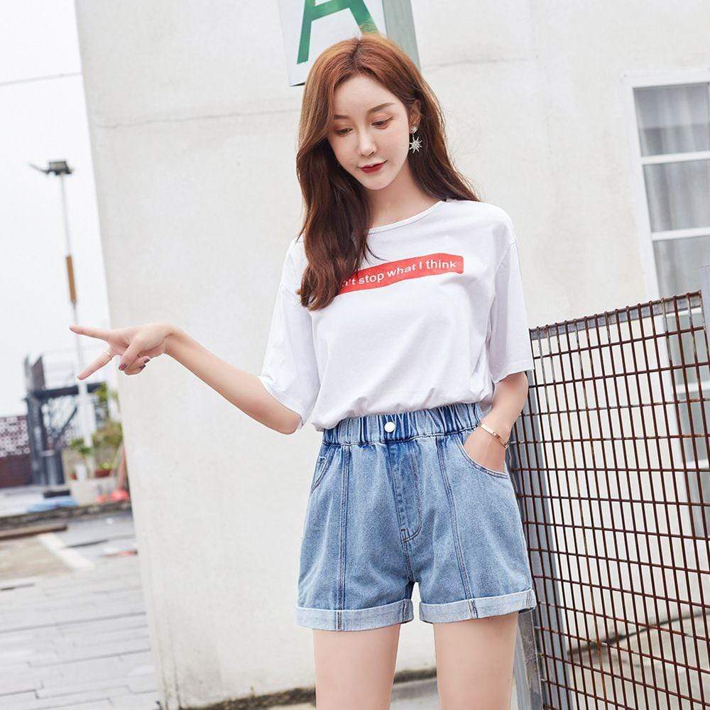 Summer New Arrival Loose Pattern Edge Curling Design Denim Shorts