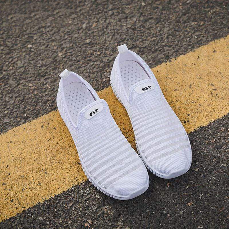 Stripe Pattern Women Casual Mesh Upper Slip On Sneakers Shoes