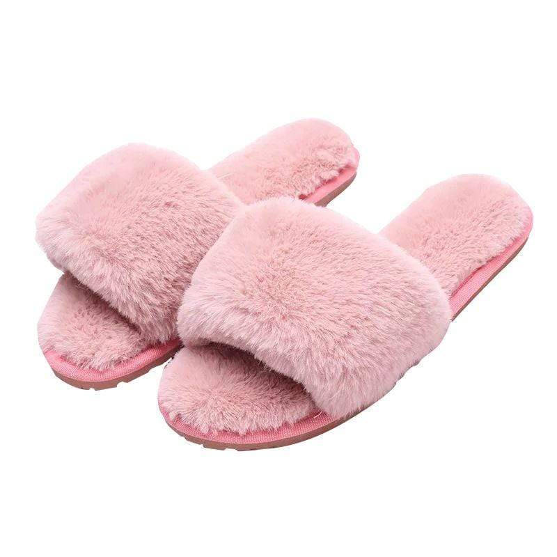 Women Solid Color Fashion Plush Indoor Anti Skid Slippers Shoes