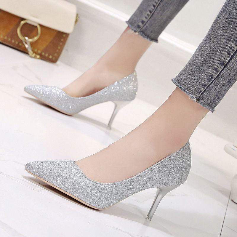 Office Women Sexy Pointed-toe Sequin High Heel Shoes