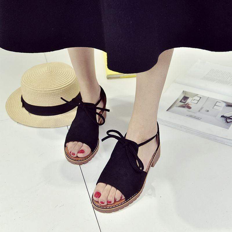 Suede Upper Open Toe Lace-up Cover Heel Sandals Shoes