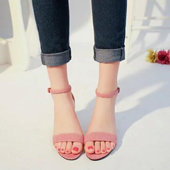 Women Open Toe Suede Block Heel Sandals Shoes