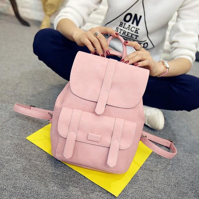 Toposhine Famous Brand Backpack Women Backpacks Solid Vintage Girls School Bags for Girls Black PU Leather Women Backpack 1523-Pink-China-W23H29D13 CM-JadeMoghul Inc.