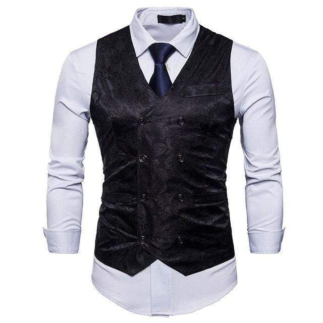 Vertical Striped Men Vest - Double Breasted Sleeveless Waistcoat