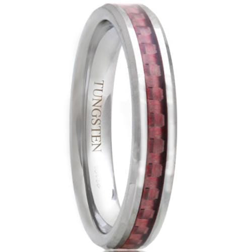 Tungsten Rings For Men White Tungsten Carbide Ring With Pink Carbon Fiber