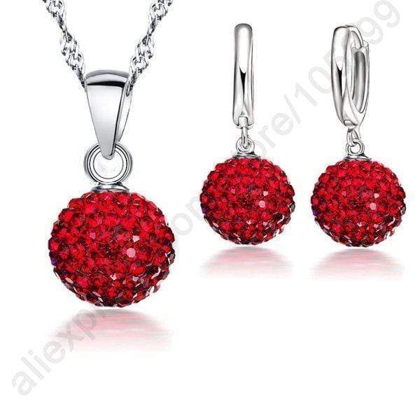 Women 925 Sterling Silver Crystal Ball Earring And Pendant Necklace Set