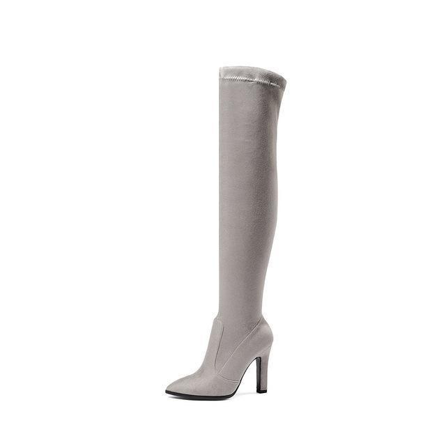 light grey knee high boots