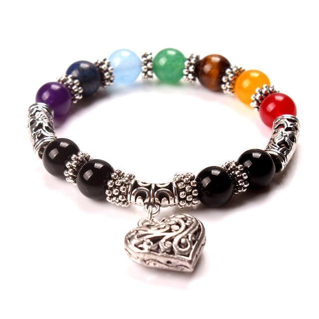 Women Stretchable Bead And heart Charm Bracelet