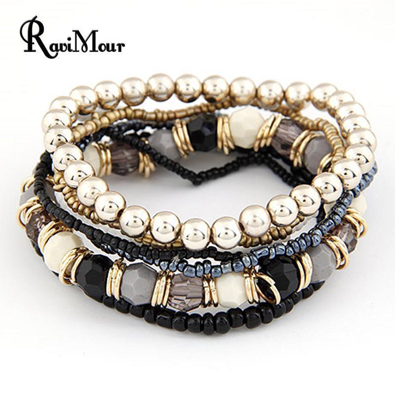 Women Summer Bohemian Inspired Multi Layer Beads Bracelet Set