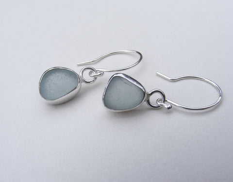 sea foam sea glass silver bezel set drop earrings