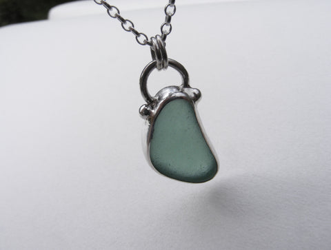New stock for the Limekiln Gallery, Calstock!  Teal sea glass silver bezel set pendant with an 18 inch silver belcher chain.