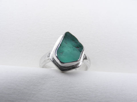 New stock for the Limekiln Gallery, Calstock!  Turquoise sea glass, silver bezel set ring with wide recycled silver band in ring