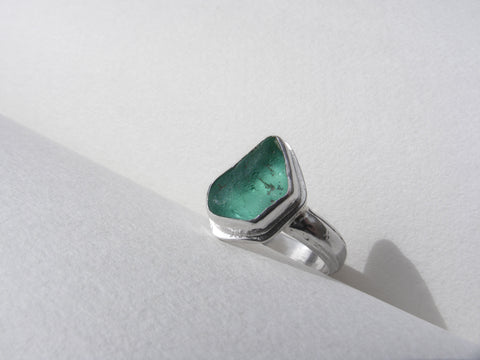 New stock for the Limekiln Gallery, Calstock!  Turquoise sea glass, silver bezel set ring with wide recycled silver band in ring