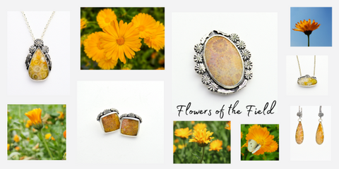 Flowers of the Field Collection in Sterling Silver and Fossil Coral