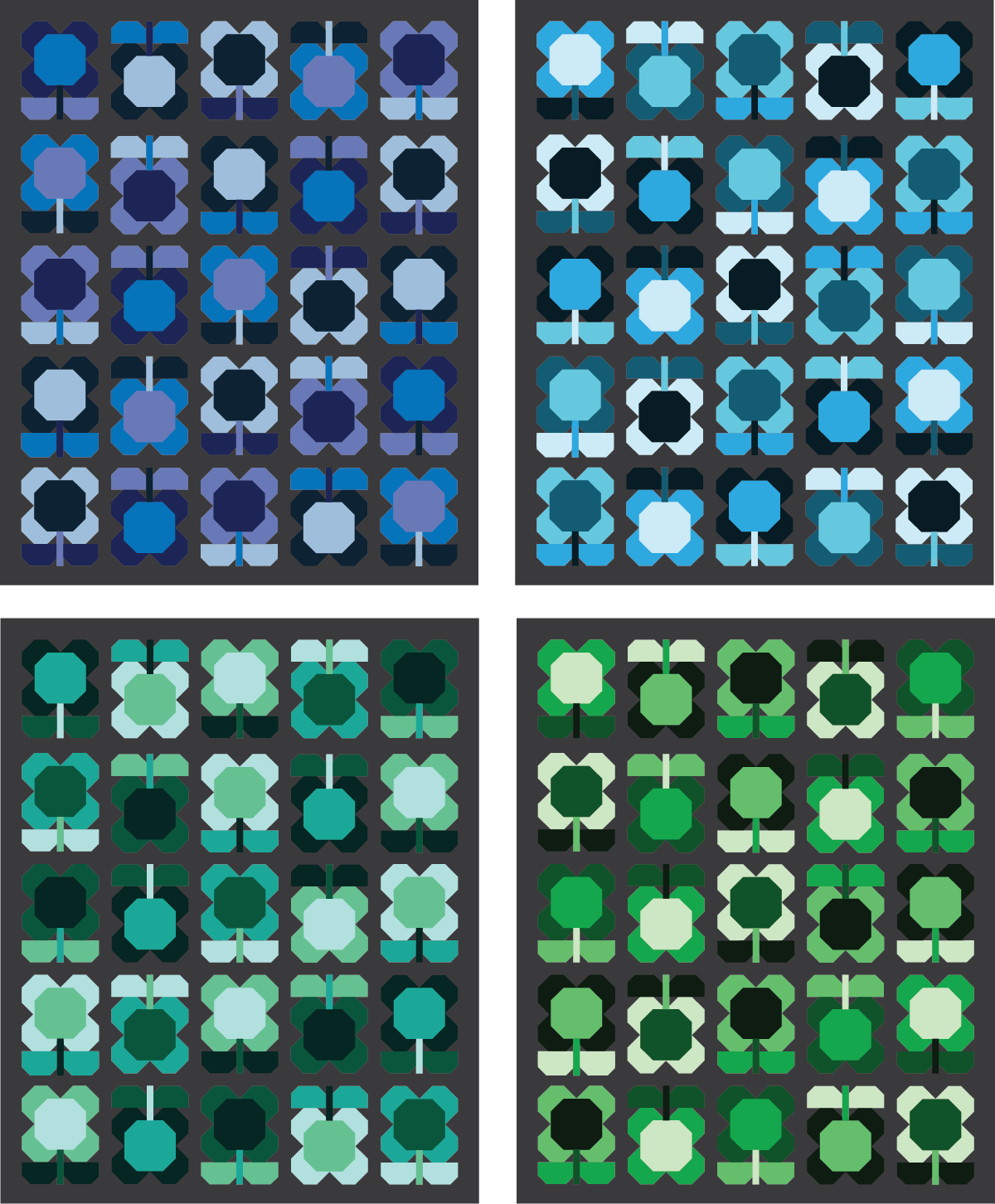 Folk Blooms Quilt in cool colors - Sewfinity.com
