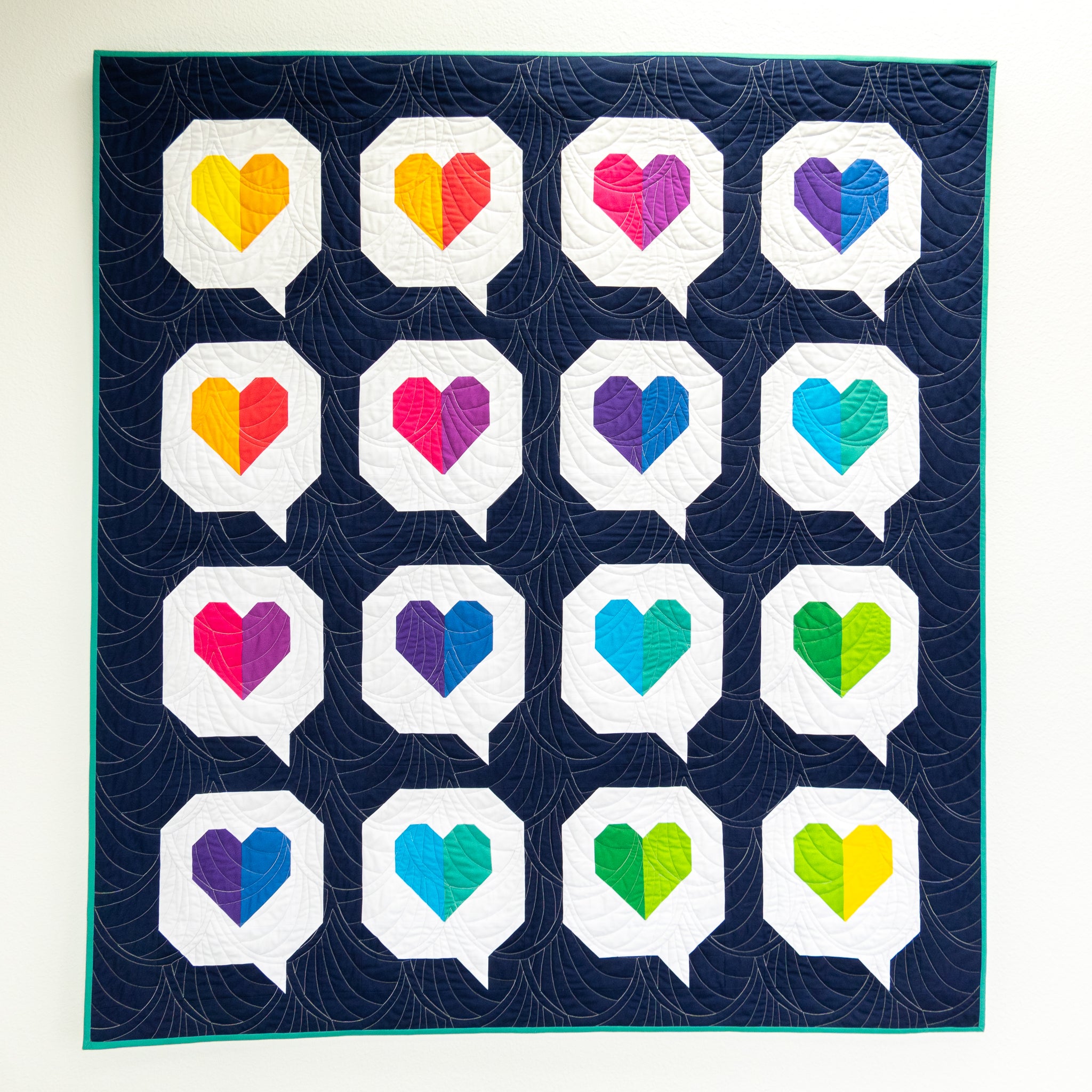 I Heart You quilt in rainbow solids - Sewfinity