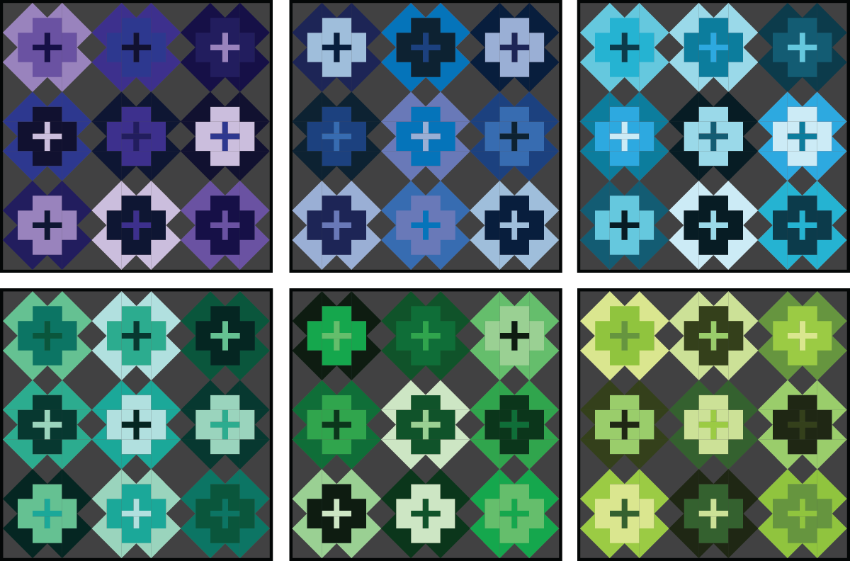 Nightingale Quilt in cool colors on a dark background - Sewfinity.com