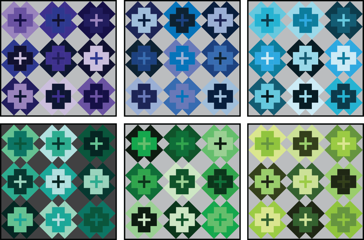 Nightingale Quilt in cool colors on a medium background - Sewfinity.com