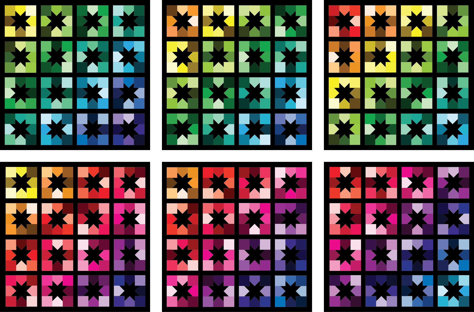 Joyful Stars quilt mockups in rainbow colors - Sewfinity.com