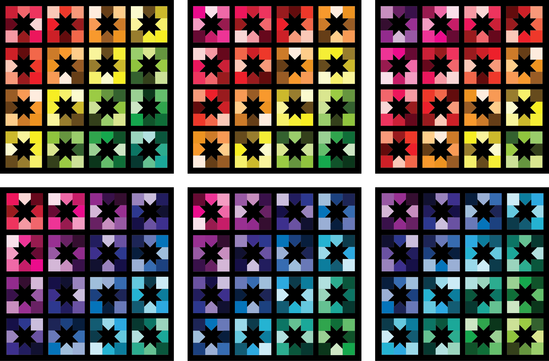 Joyful Stars quilt mockups in rainbow colors - Sewfinity.com