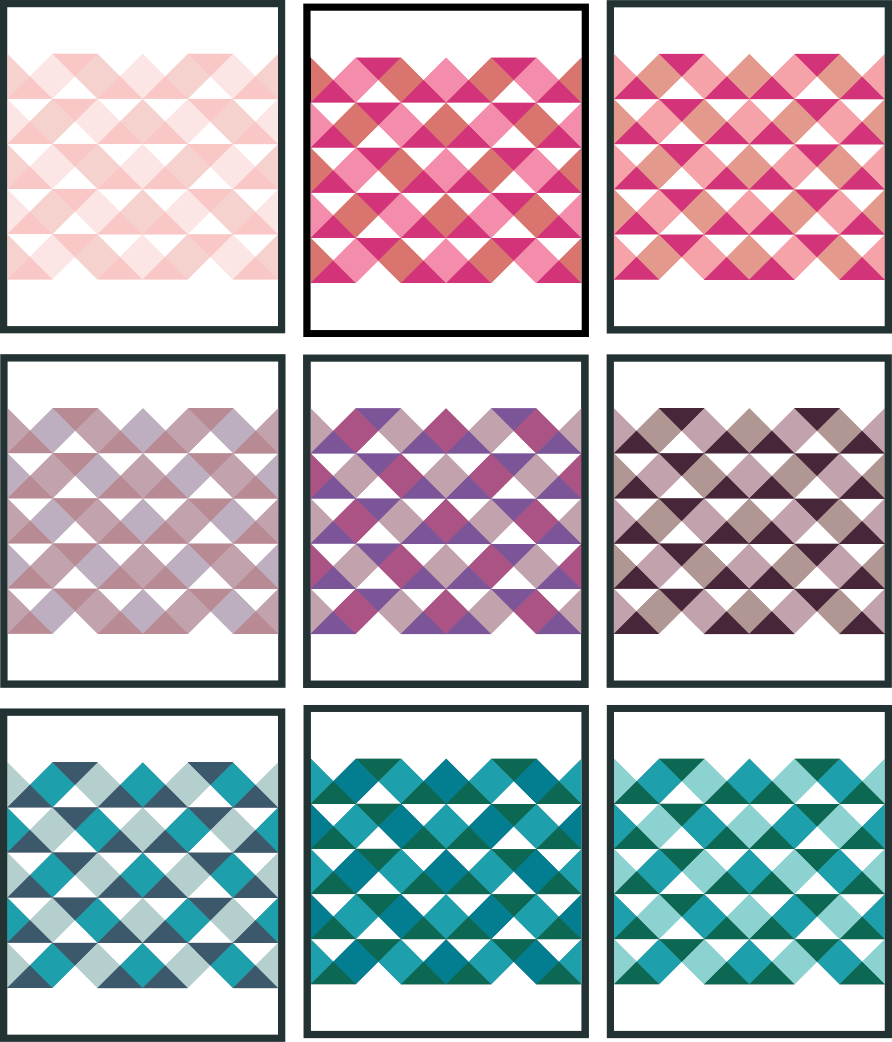 Sea Breeze quilt mockups with PURE Solids by Sewfinity