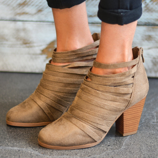 Faux Suede Strappy Ankle Booties 