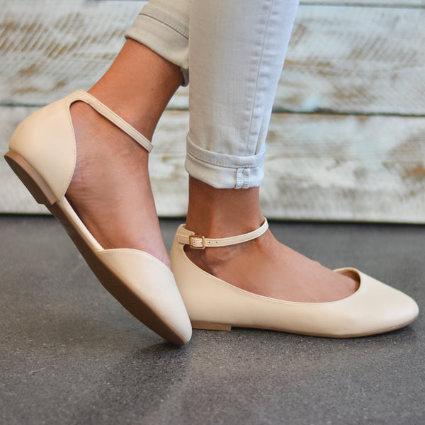 round toe flats with ankle strap