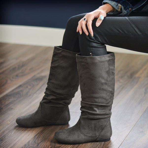 wide calf slouch suede boots