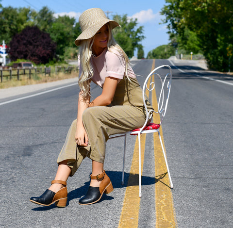 Ankle Strap Wood Stacked Heel Clogs 