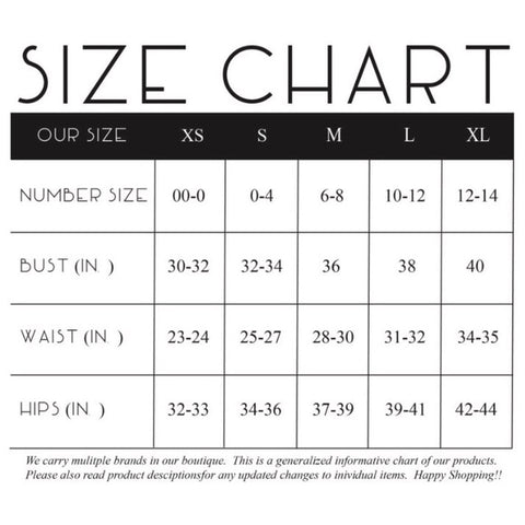 Size Chart Chic2chic Accessories More
